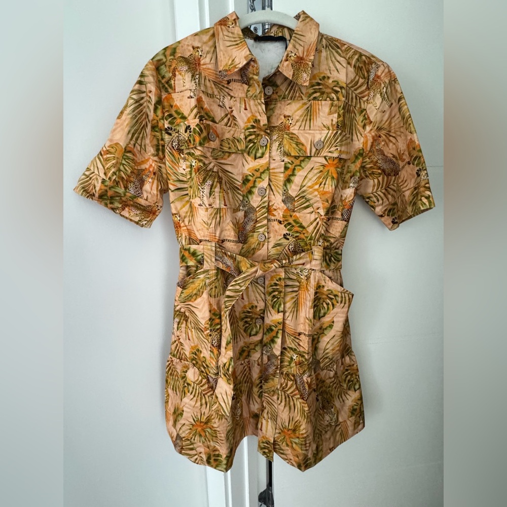 Desigual Leafy Print Mini Dress - Orange and Green